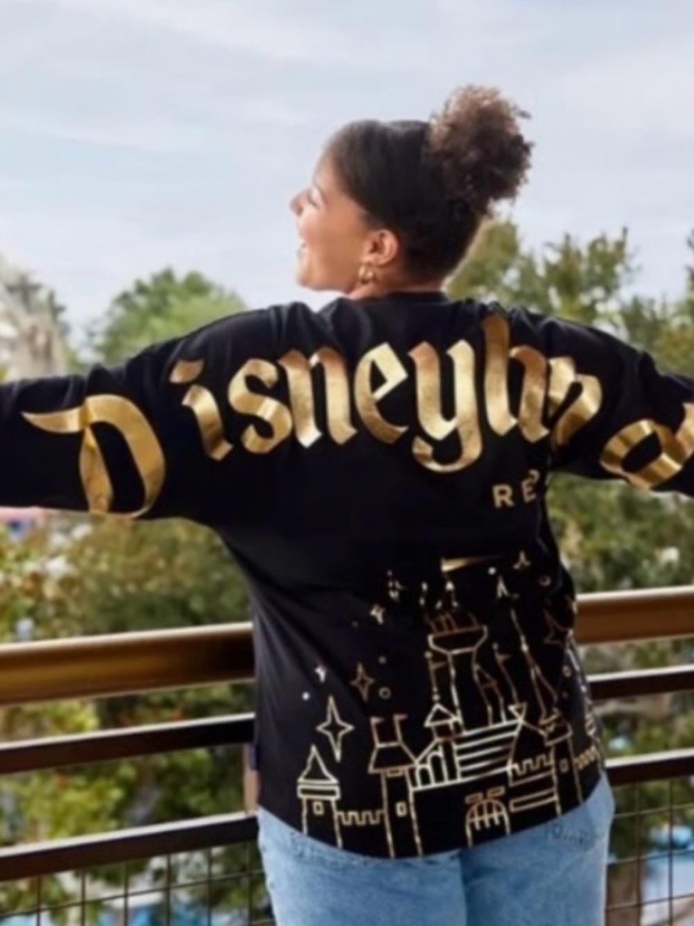 Spirit Black Long-Sleeve Hoodie with Gold Disneyland Script